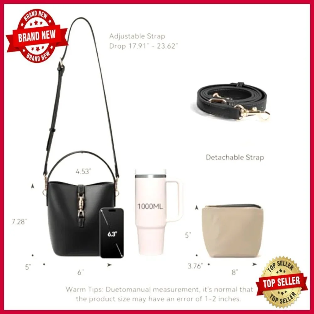 Small Vegan Leather Bucket Bag Crossbody Shoulder Purse Women